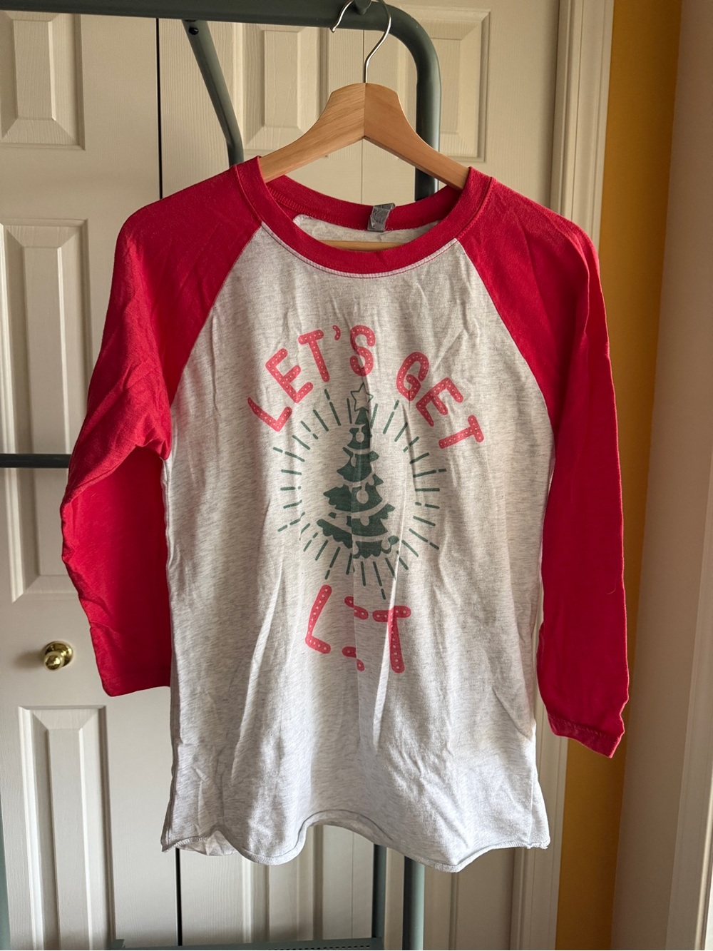 Women’s Red Raglan Holiday Graphic Tee